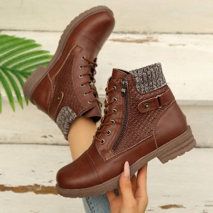 Damen Schnür-Ankle-Boots mit Strickmanschette, seitlichem Reißverschluss und gepolstertem Komfortfußbett Echo Archiv
