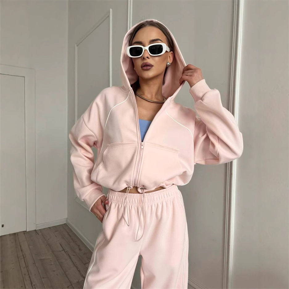 Damen nan Kapuzenjacke und weite Jogginghose Set mit kontrastnähten Echo Archiv