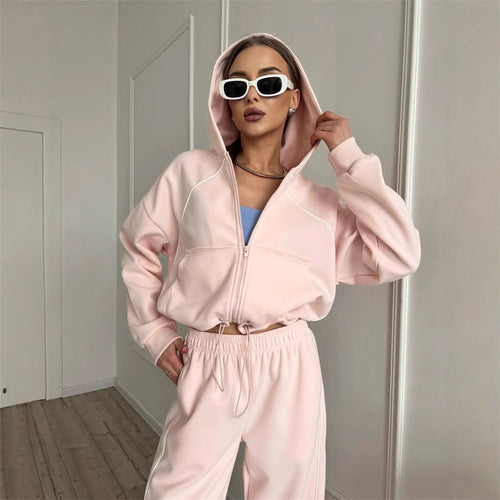 Damen nan Kapuzenjacke und weite Jogginghose Set mit kontrastnähten Echo Archiv