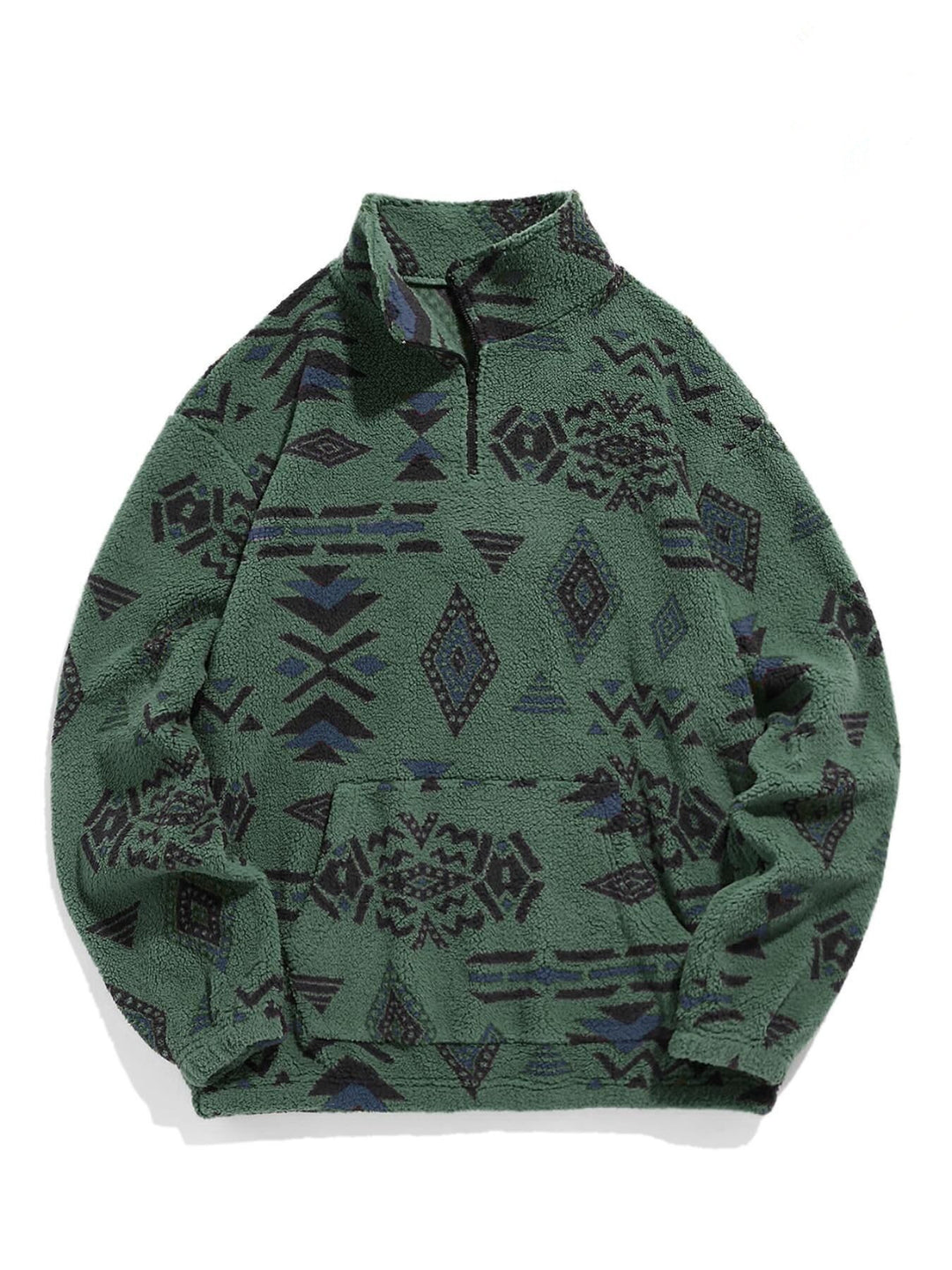 Herren Gemütlicher Fleece-Pullover mit halbem Reißverschluss und geometrischem Muster Echo Archiv
