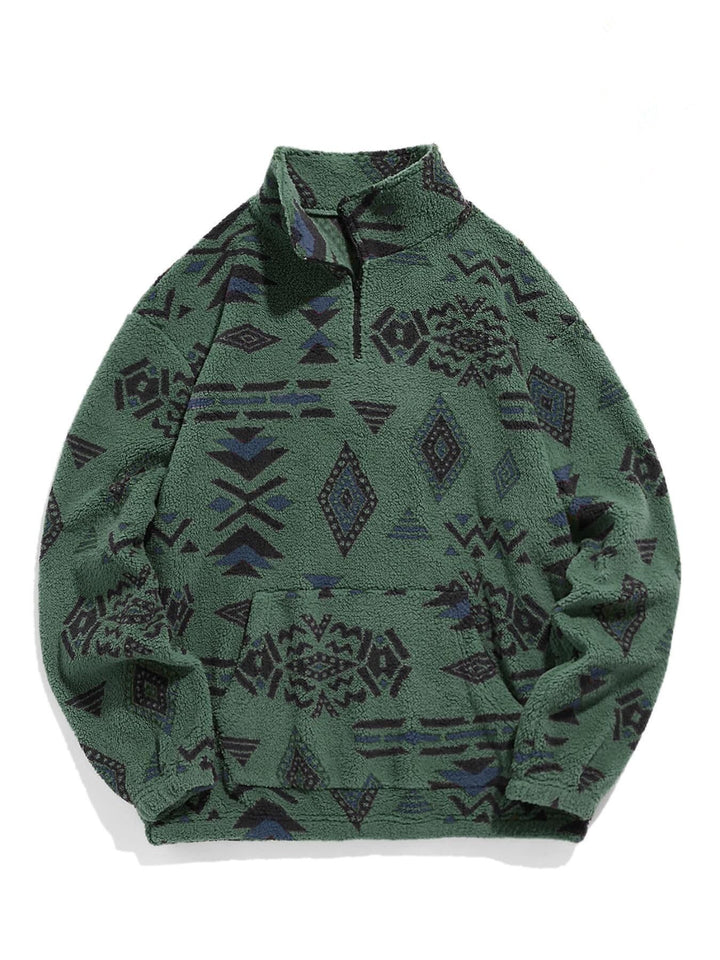 Herren Gemütlicher Fleece-Pullover mit halbem Reißverschluss und geometrischem Muster Echo Archiv