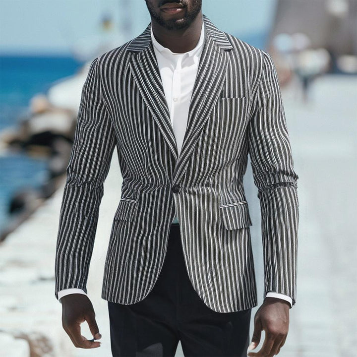 Herren nan gestreiftes Slim-Fit Sakko mit schmalem Revers und Single-Button Echo Archiv