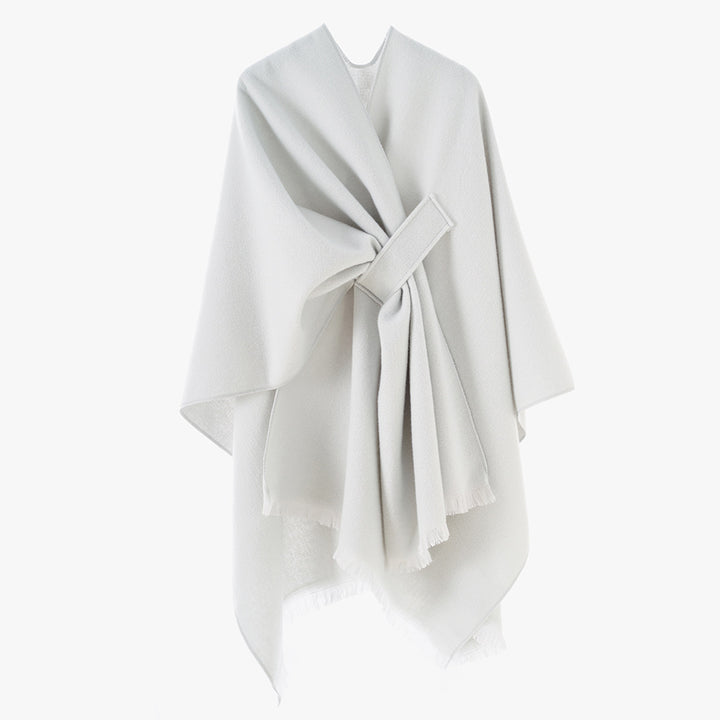 Damen Strickponcho mit geometrischem Blockmuster und Fransen Echo Archiv