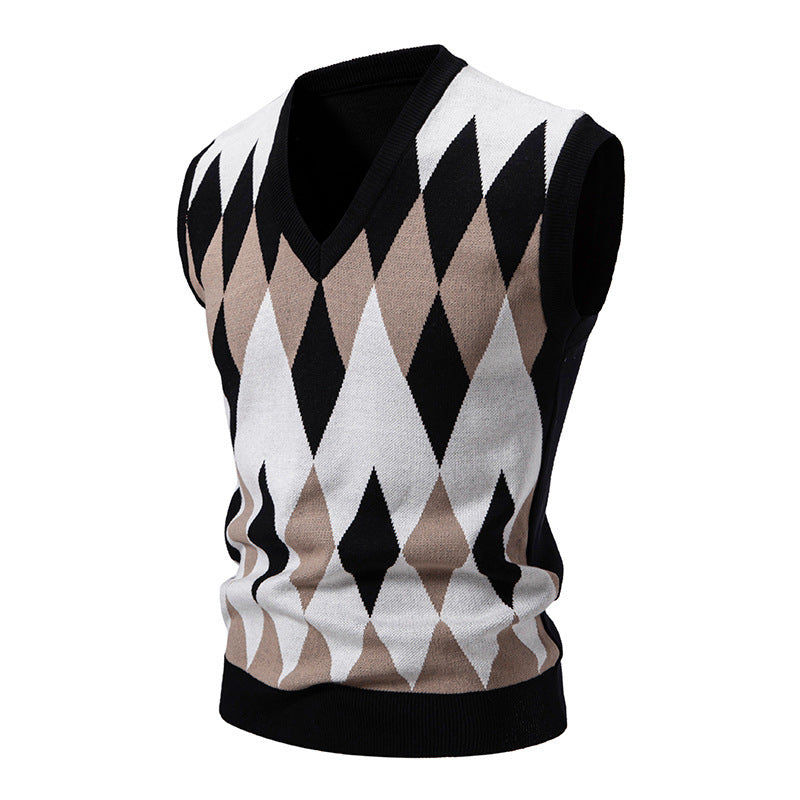 Herren ärmelloser Strickpullover im eleganten Diamantmuster Echoarchiv