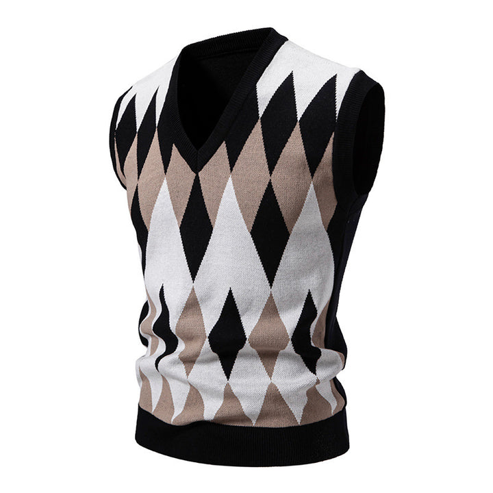 Herren ärmelloser Strickpullover im eleganten Diamantmuster Echoarchiv