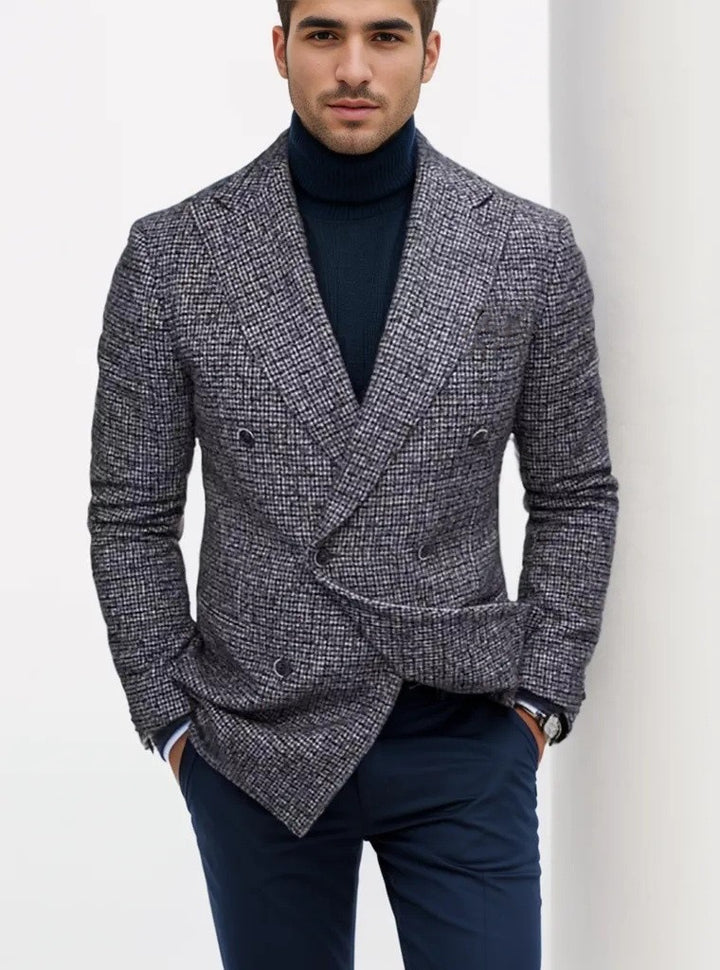 Herren eleganter Doppeltbreasted Blazer im modernen Karodessin Echoarchiv