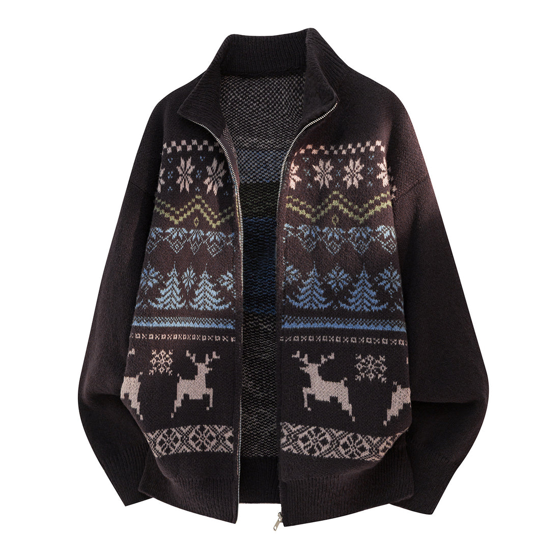 Unisex Zip-Strickjacke im Norwegerstil mit hohem Kragen und Kassettenmuster Echo Archiv