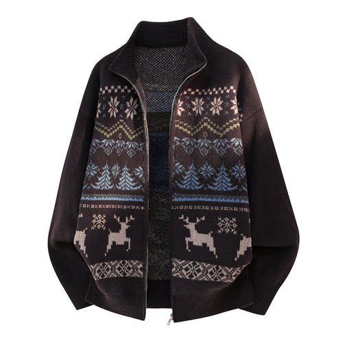 Unisex Zip-Strickjacke im Norwegerstil mit hohem Kragen und Kassettenmuster Echo Archiv