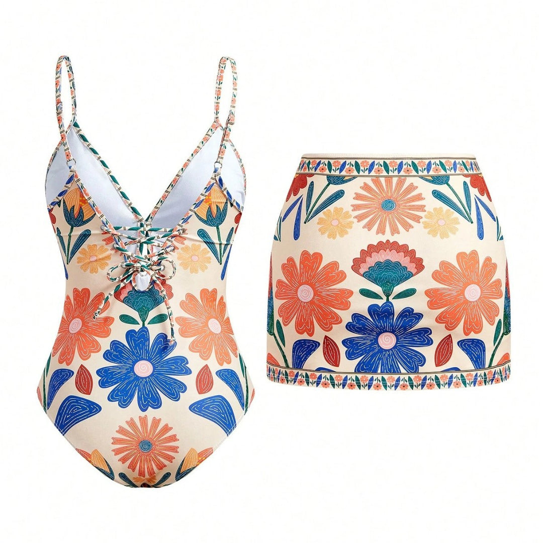 Damen Badeanzug mit floralem Design und abnehmbarem Rock Echo Archiv