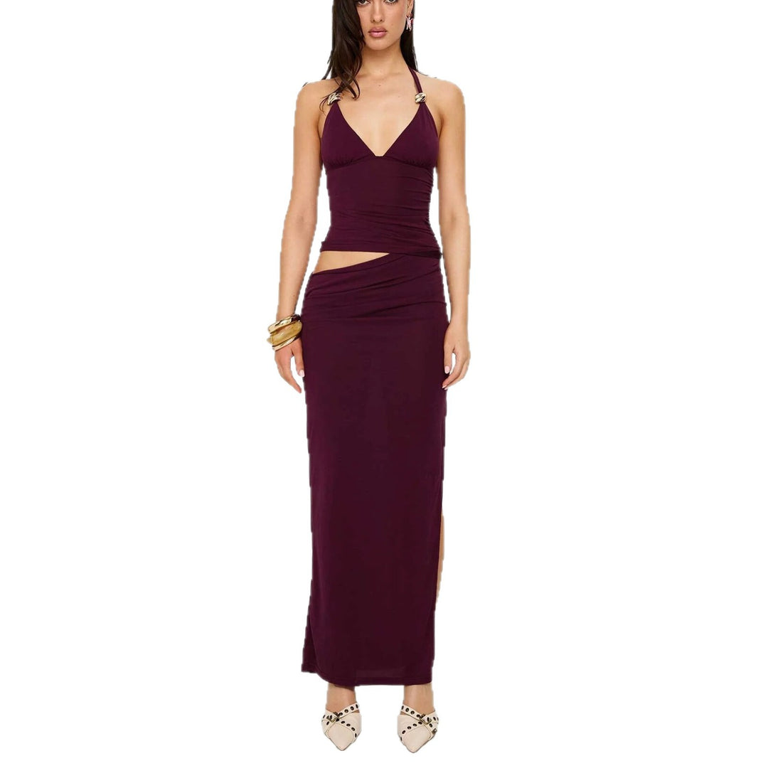 Damen Elegantes Maxikleid mit raffinierten Drapierungen und schickem V-Ausschnitt Echo Archiv