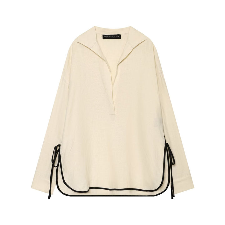Damen Oversize Tunika-Pullover mit Polo-Kragen und seitlichen Zierbändern Echo Archiv