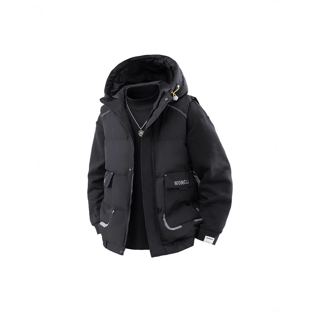 Herren Gesteppte Outdoor-Weste mit Kapuze, Cargo-Taschen und verstellbarem Saum Echoarchiv