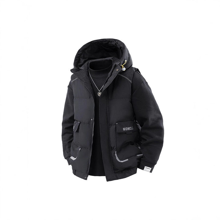 Herren Gesteppte Outdoor-Weste mit Kapuze, Cargo-Taschen und verstellbarem Saum Echoarchiv