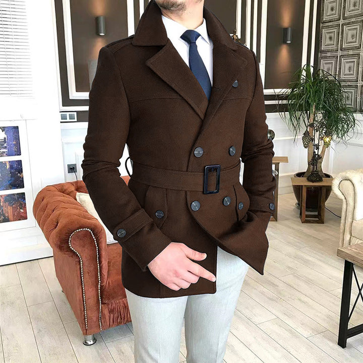 Herren eleganter Melton-Mantel mit stilvollem Gürtel Echoarchiv