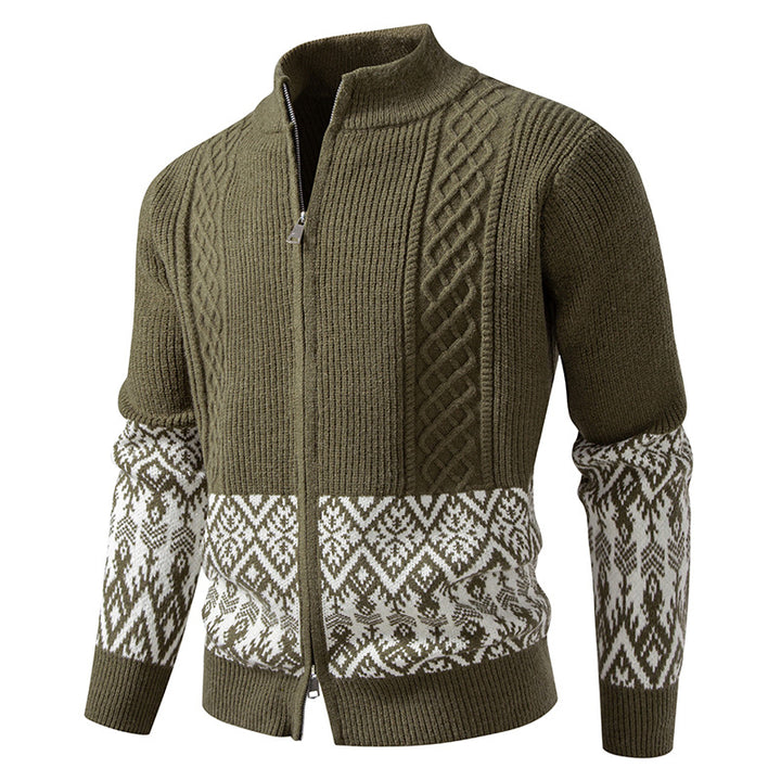 Herren Hochwertige Norweger-Zip-Strickjacke mit Zopfmuster und Stehkragen Echo Archiv