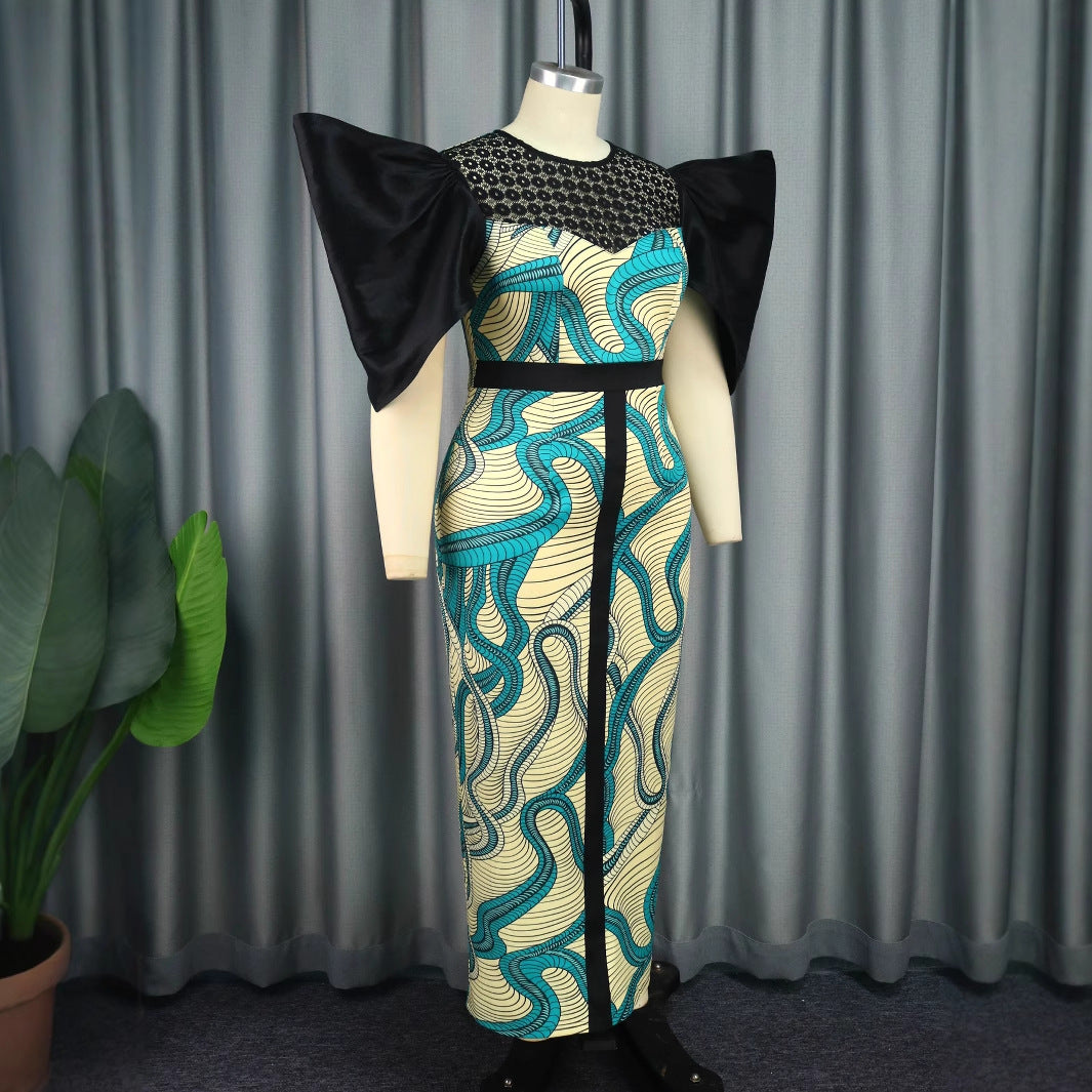 Damen Elegant designendes Maxikleid mit auffälligen Puffärmeln Echo Archiv