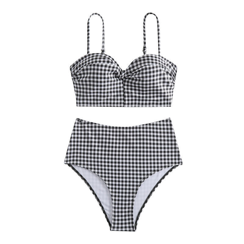Damen Hochgeschnittener Karo-Bikini mit gepolstertem Oberteil Echo Archiv