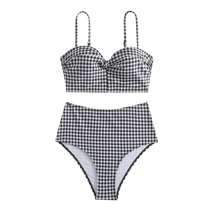 Damen Hochgeschnittener Karo-Bikini mit gepolstertem Oberteil Echo Archiv