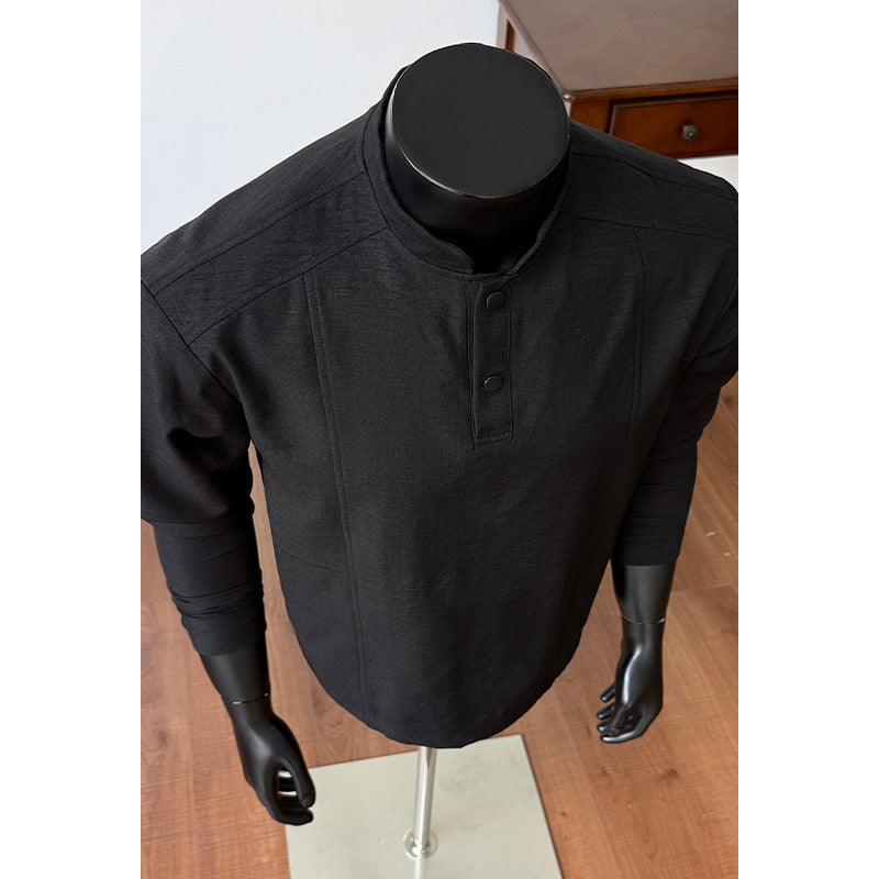 Herren Elegantes Modernes Langarmhemd mit Stehkragen und Knopfentwicklung Echo Archive