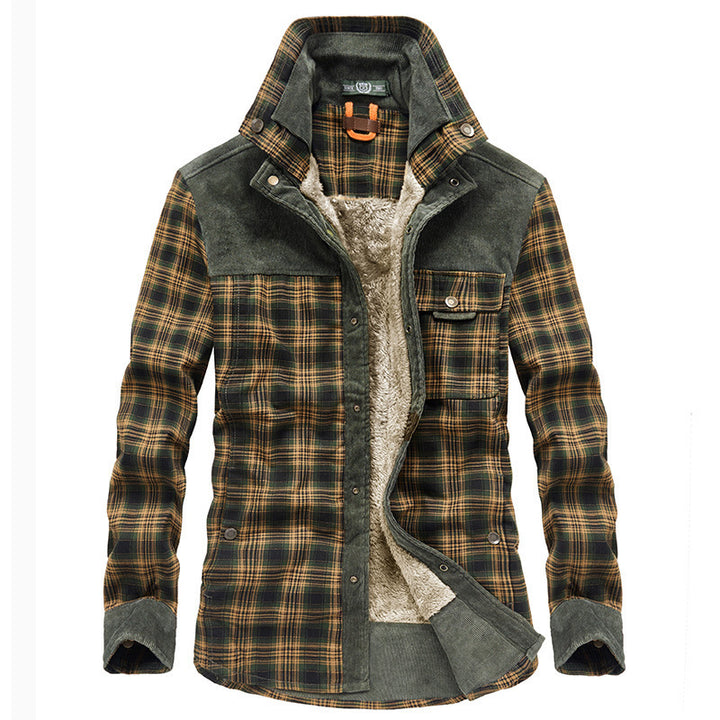 Herren Karierte Thermo-Hemdjacke mit Sherpa‑Futter und Cord‑Schulterbesatz – Taviero