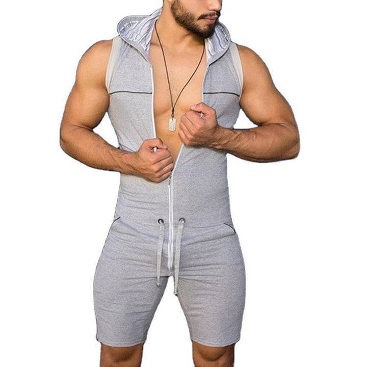 Herren Athletischer Kurzoverall mit Kapuze und praktischen Taschen Echoarchiv