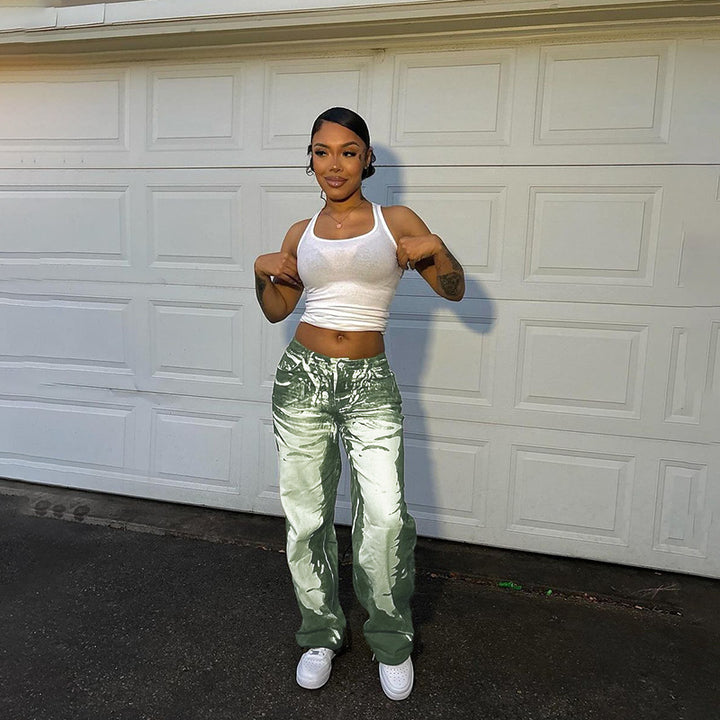 Damen Schlaghose mit hoher Taille, Bleach-Effekt und weitem Bein Echo Archiv
