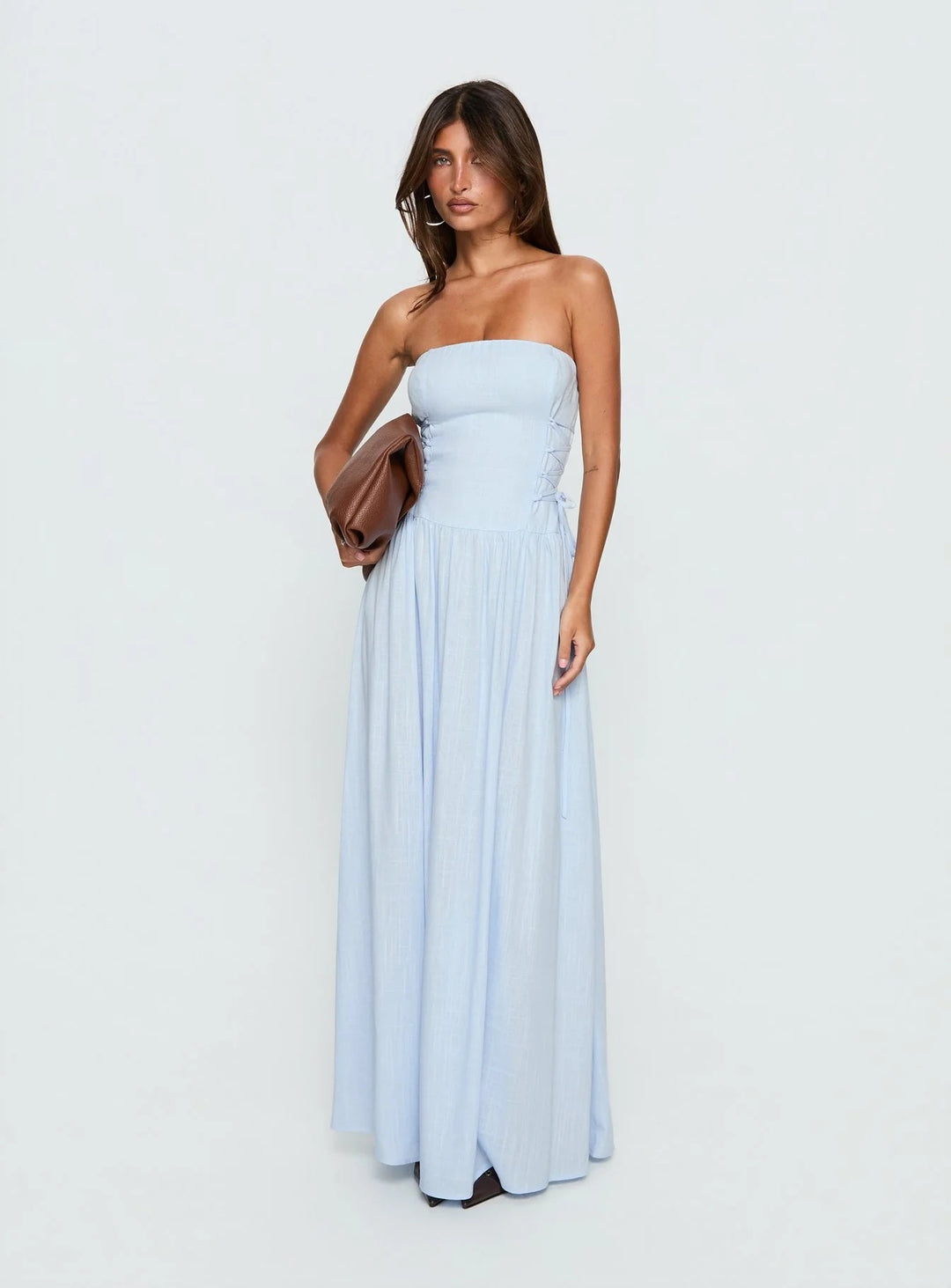 Damen Maxi-Kleid mit schulterfreiem Design und seitlichen Rüschendetails Echo Archiv