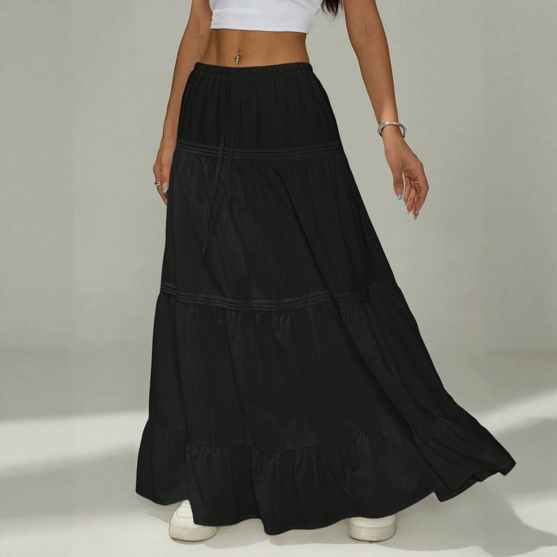 Damen Maxirock mit elegantem Volantdesign und elastischem Bund – Valéora