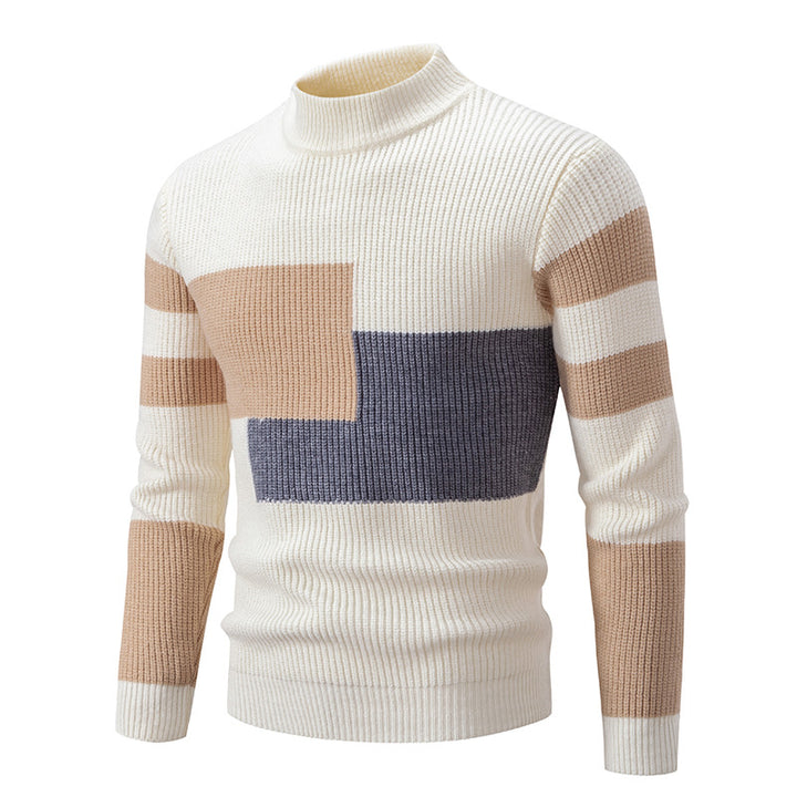 Herren Grobstrick-Pullover mit Stehkragen und kontrastierendem Blockstreifenmuster Echo Archiv