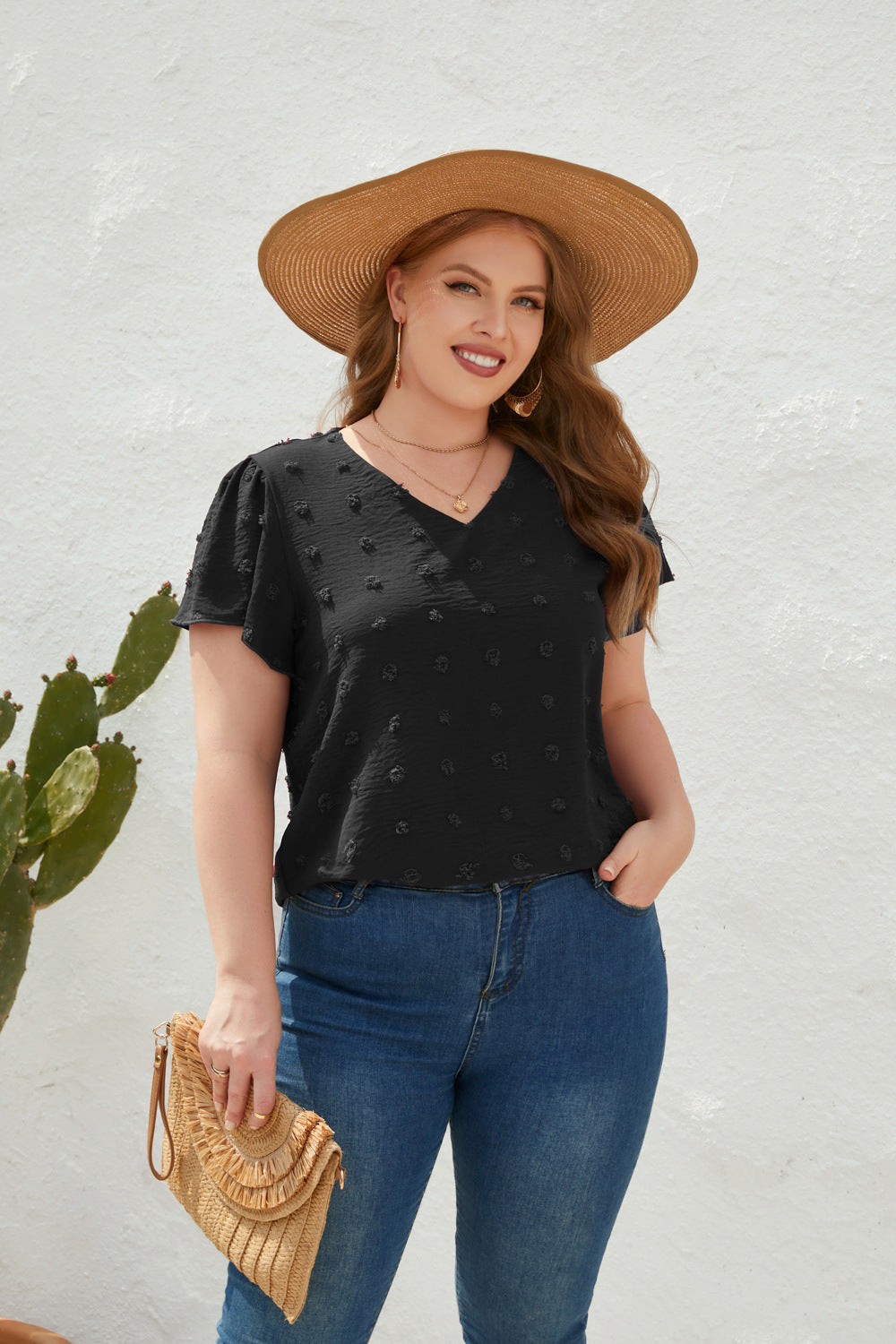 Damen Leichtes V-Ausschnitt T-Shirt mit strukturiertem Design Echo Archiv