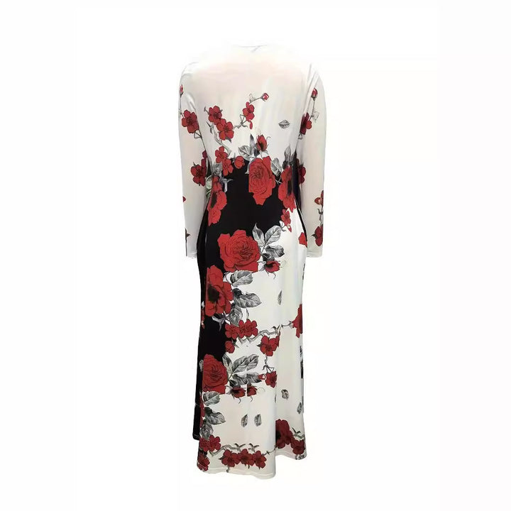 Damen Maxikleid mit floralem Allover-Print, A‑Linie, Langarm und Schlitzdetail – Valéora