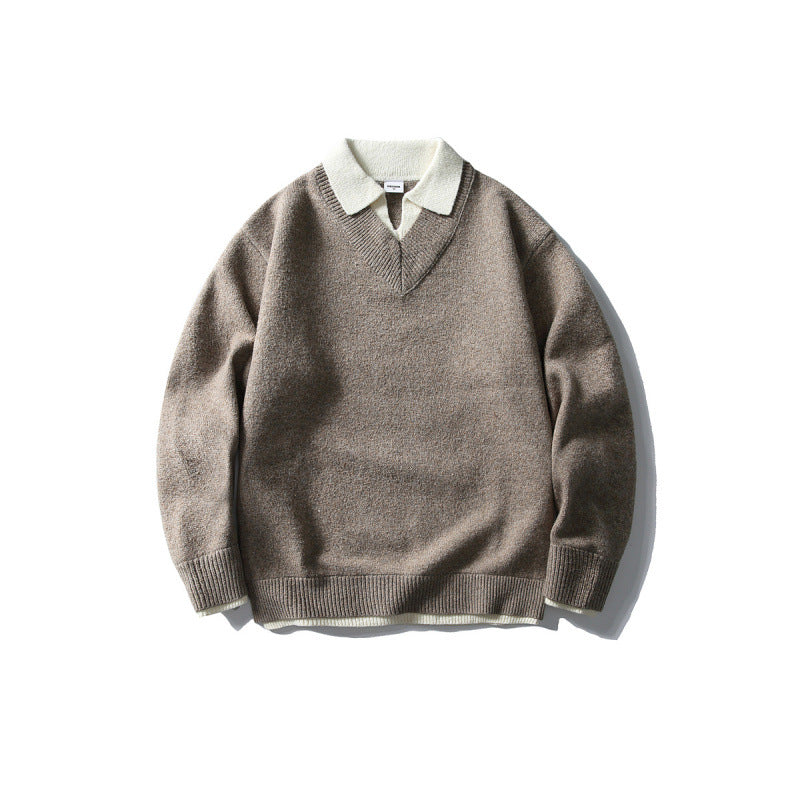 Unisex Oversize-Strickpullover mit kontrastpolokragen und V-Ausschnitt Echo Archiv
