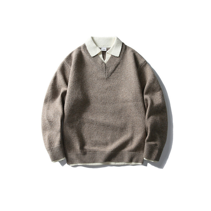 Unisex Oversize-Strickpullover mit kontrastpolokragen und V-Ausschnitt Echo Archiv