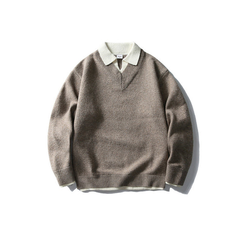 Unisex Oversize-Strickpullover mit kontrastpolokragen und V-Ausschnitt Echo Archiv