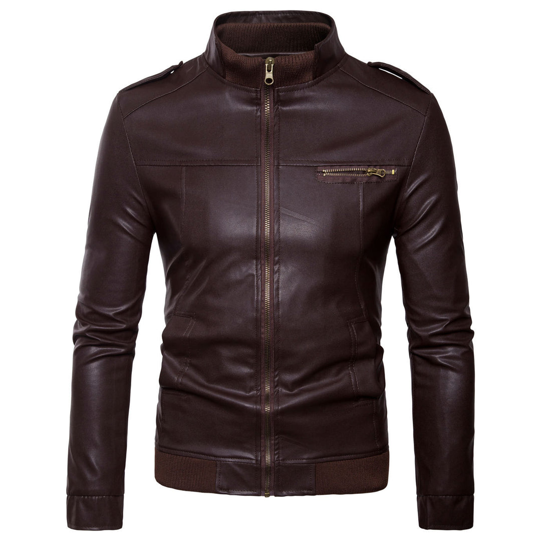 Herren Kunstleder Übergangsjacke mit Stehkragen und modischen Details Echoarchiv