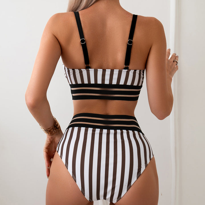 Damen hochgeschnittener Bikini mit modischen Streifen Echo Archiv