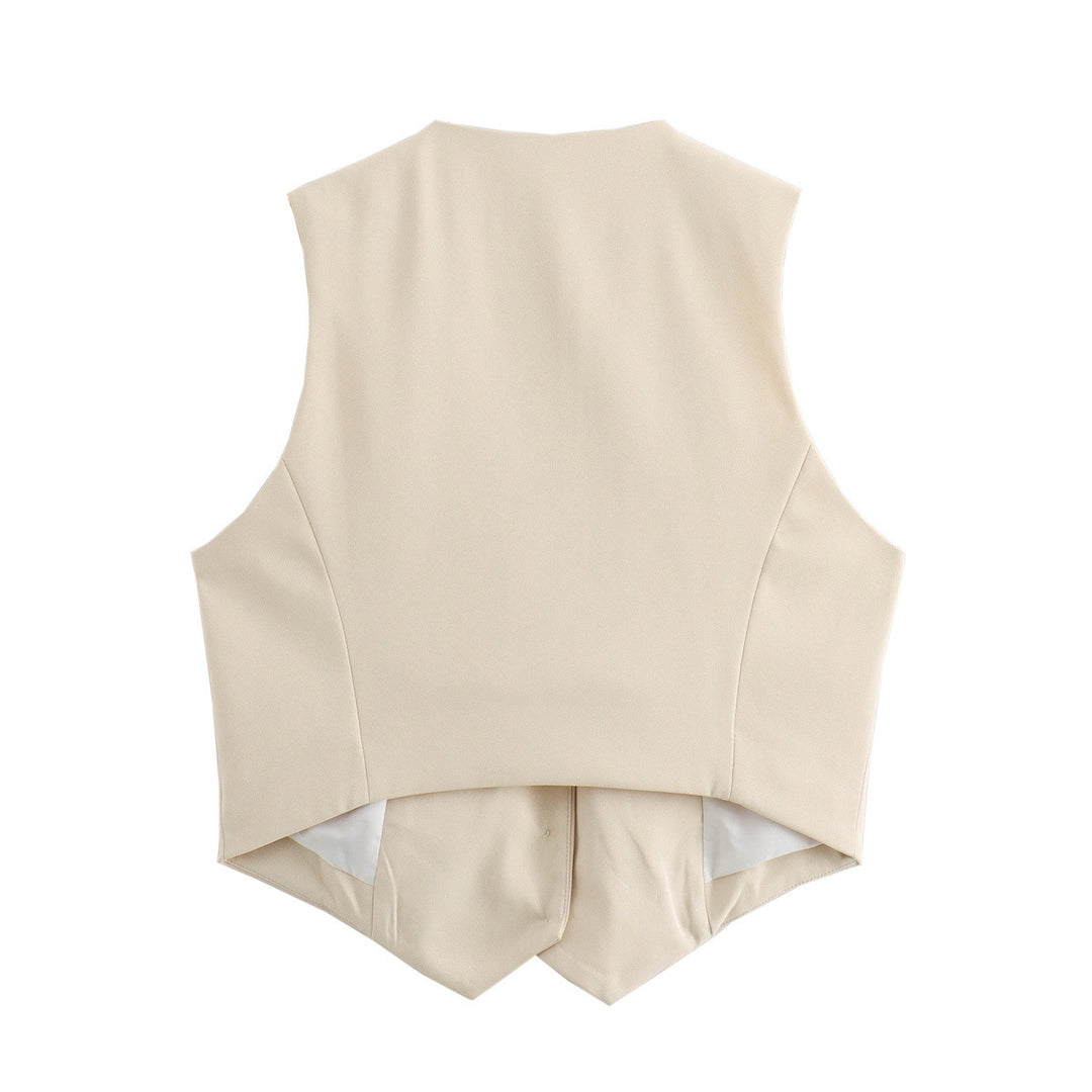 Damen nan elegante taillierte Business-Weste mit spitzem Saum, V-Ausschnitt und Leistentaschen Echo Archiv