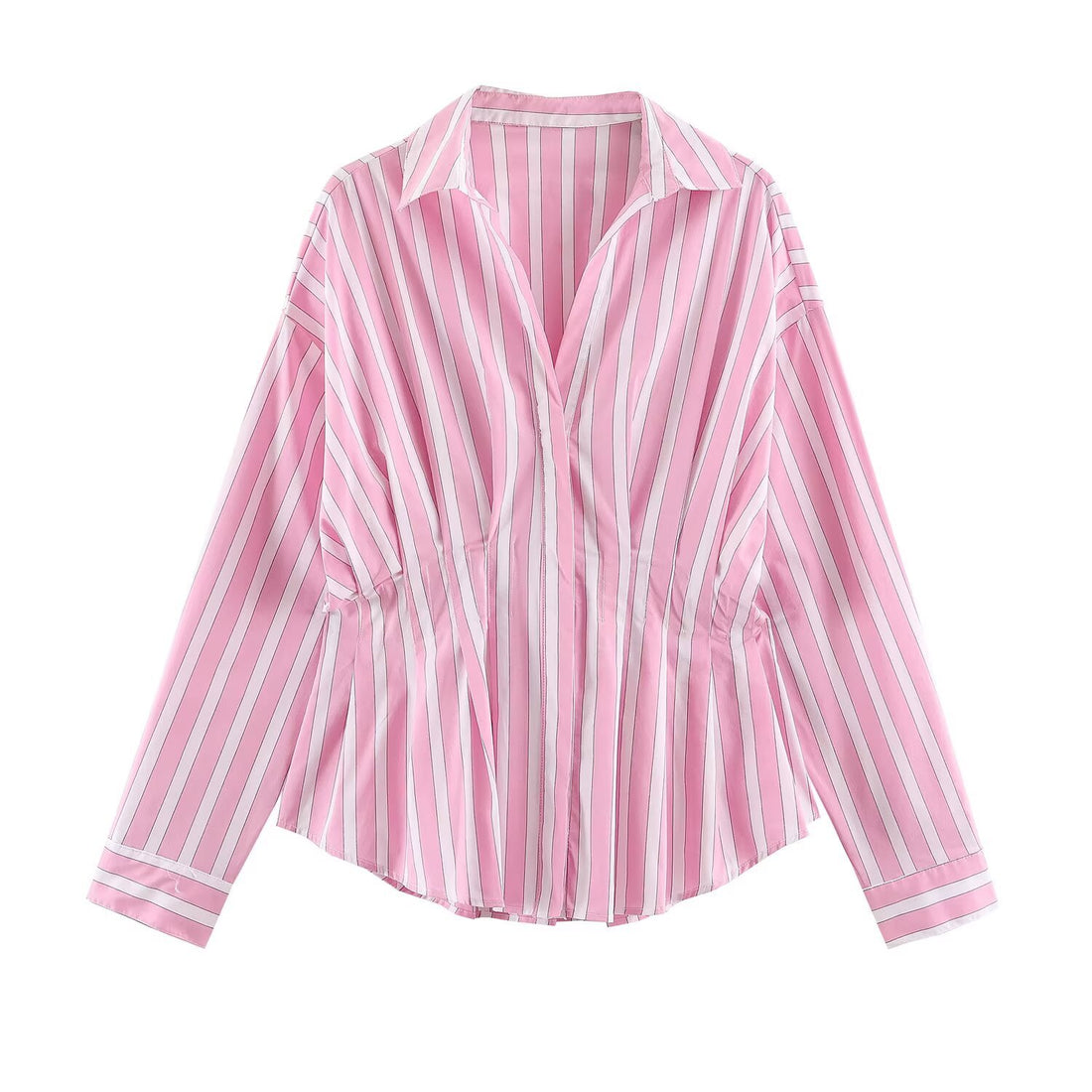 Damen Gestreifte Oversize-Bluse mit taillierenden Raffungen und Hemdkragen Echoarchiv