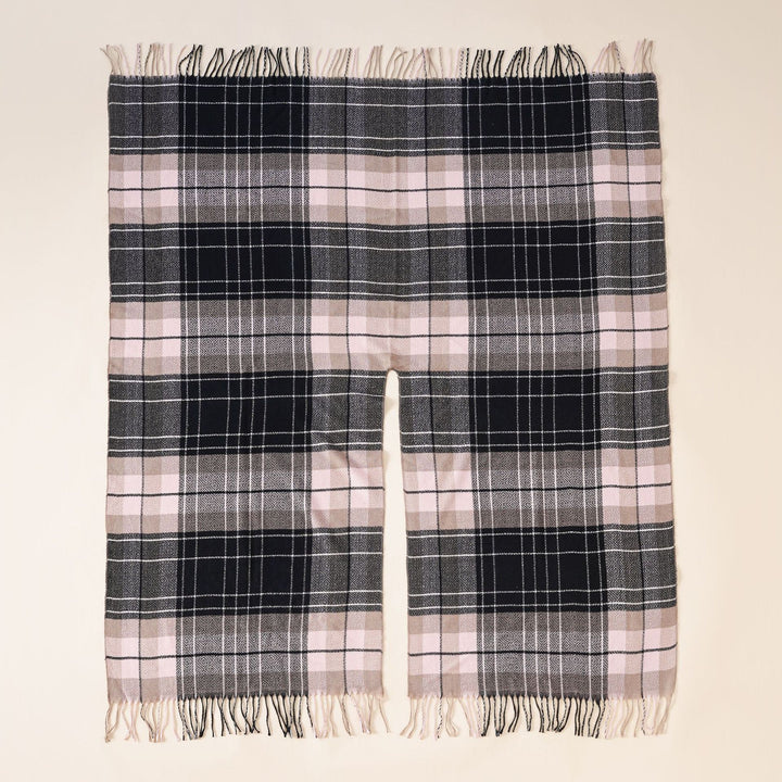 Damen Oversize-Wickelruana im Blockkaro mit Fransen-Detail – Avérine