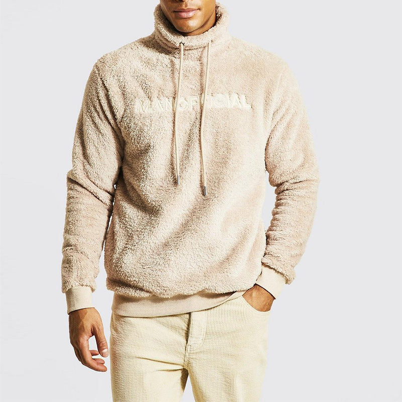 Herren gemütlicher Fleece-Pullover mit hohem Kragen und Kordelzug Echoarchiv