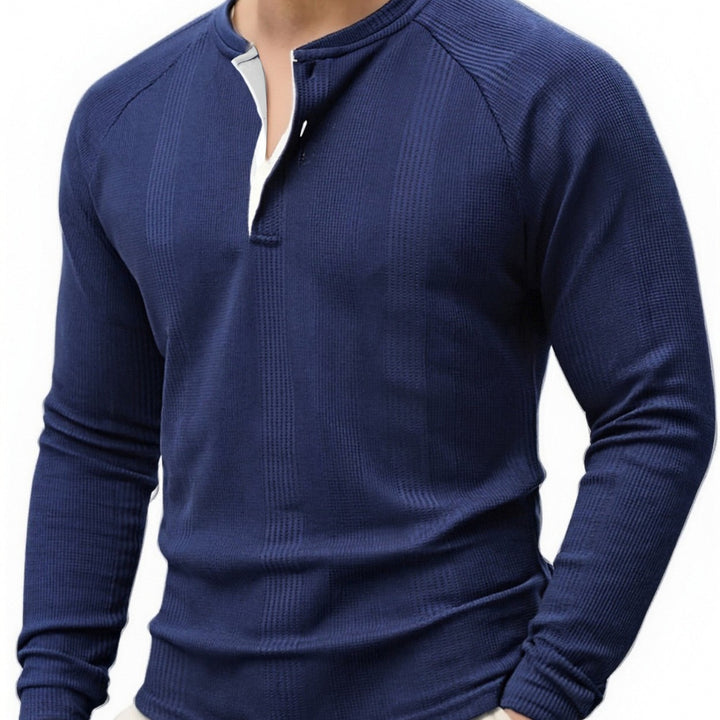 Herren Langarm Henley-Shirt mit strukturierter Oberfläche Echoarchiv