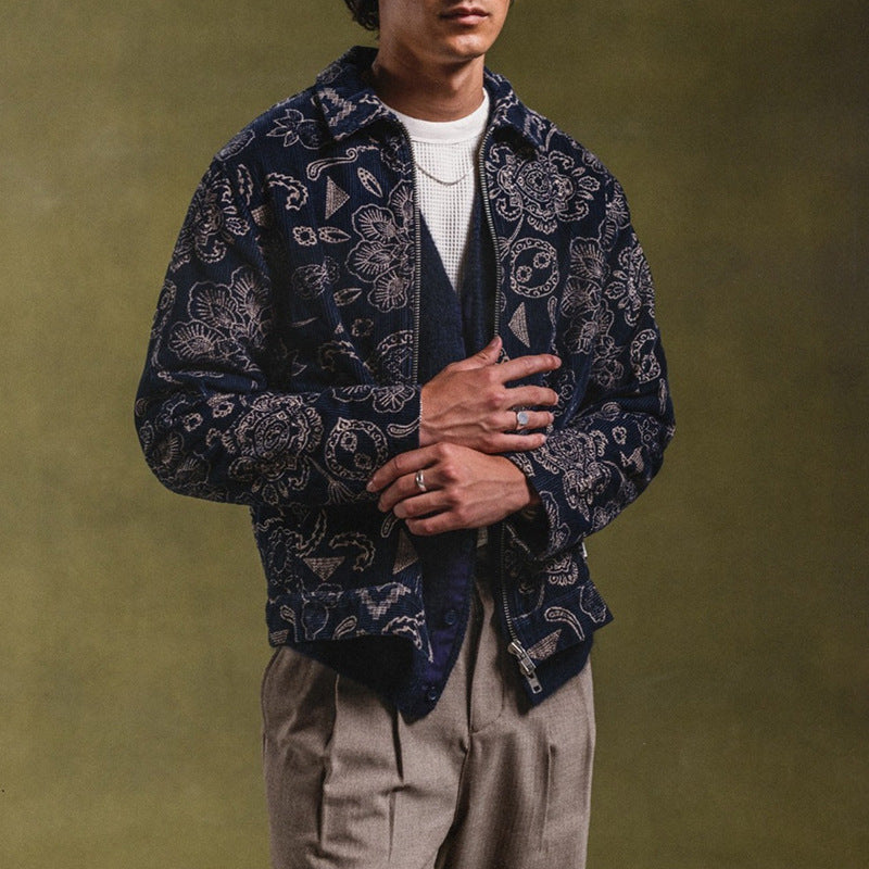 Herren Zip-Jacke mit floralem Design und praktischen Taschen Echoarchiv