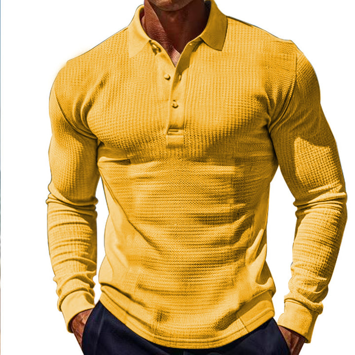 Herren elegantes Langarm-Polohemd mit Knopfleiste und strukturiertem Design Echoarchiv