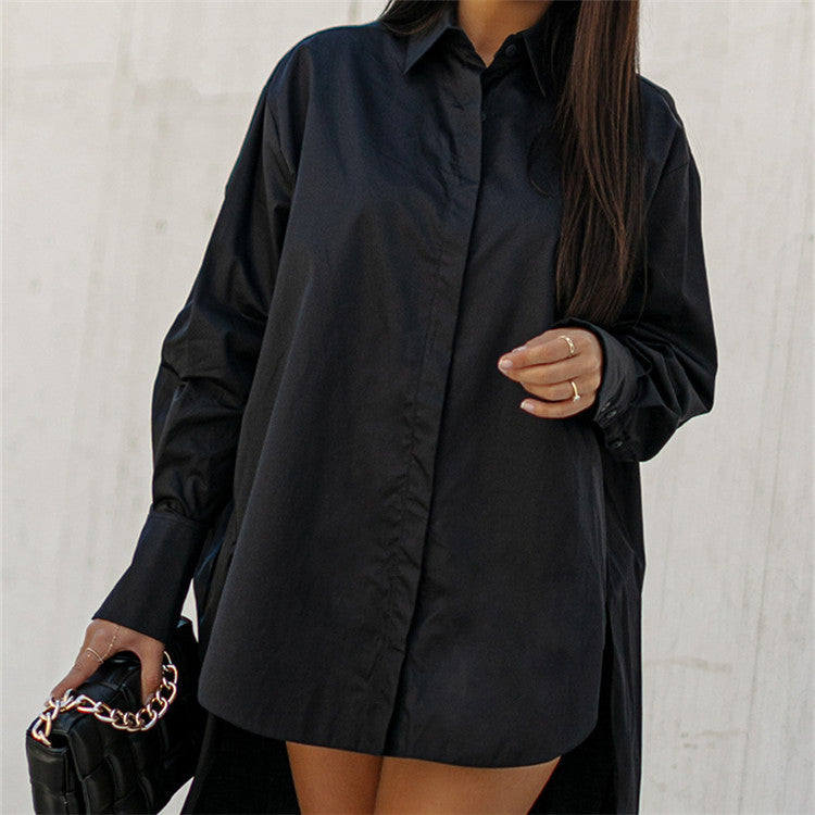 Damen nan Oversize-Hemdblusenkleid mit Ballonärmeln, verdeckter Knopfleiste und hohen Seitenschlitzen Echo Archiv