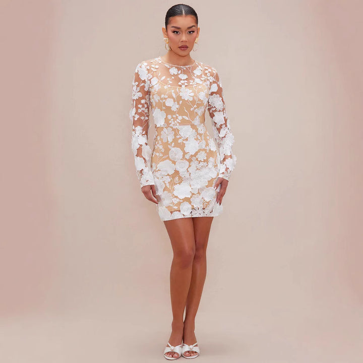 Damen Spitzenkleid mit floralen Applikationen und langen Ärmeln Echo Archiv