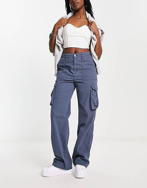 Damen nan weite High-Waist Cargo-Hose mit aufgesetzten Pattentaschen und geradem Bein Echo Archiv