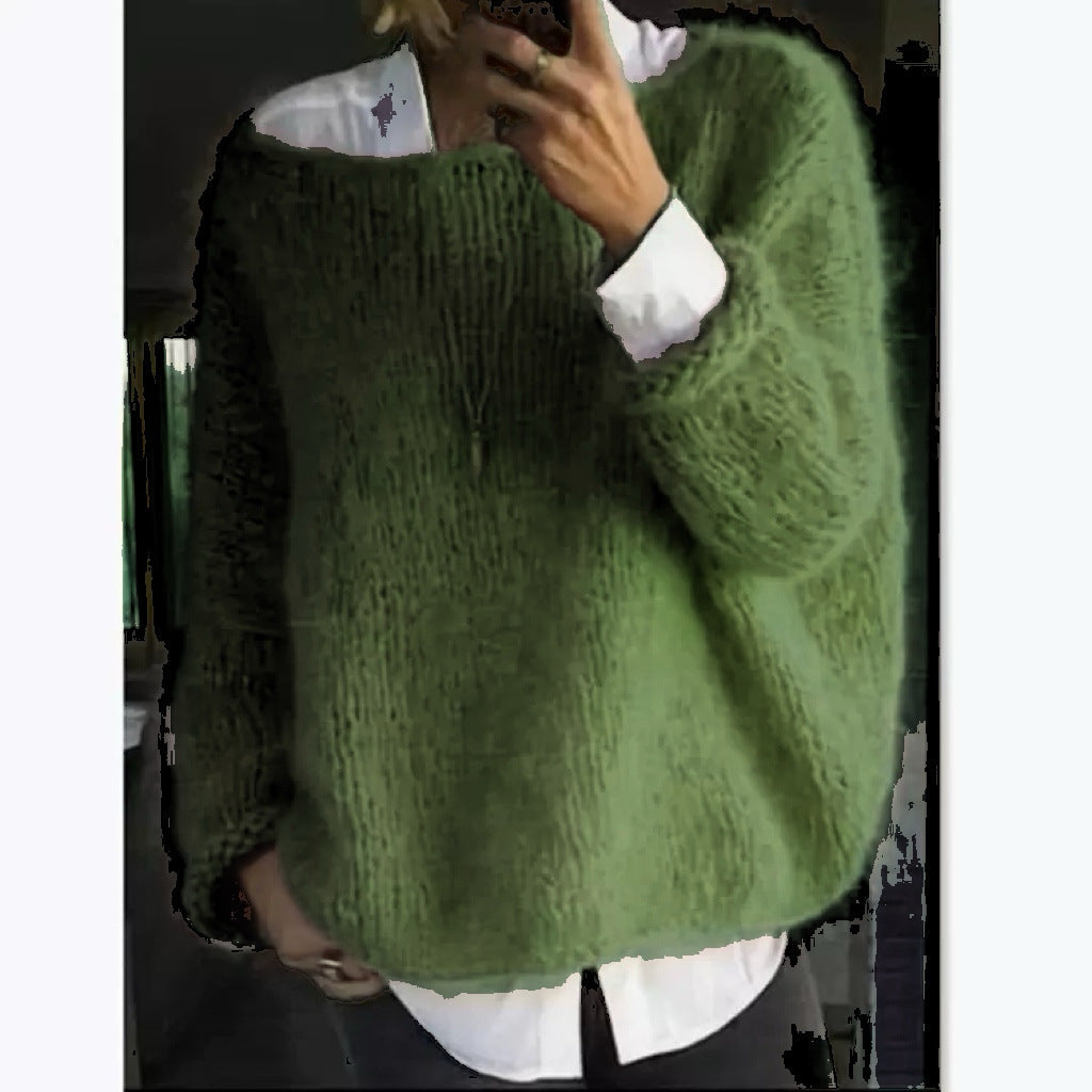 Damen Kuscheliger Oversized Pullover mit U-Boot-Ausschnitt Echoarchiv