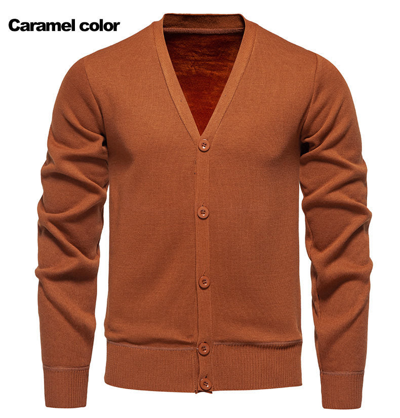 Herren kuschelige Strickjacke mit V-Ausschnitt und Knopfleiste Echoarchiv