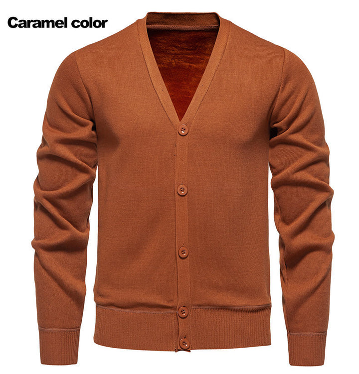 Herren kuschelige Strickjacke mit V-Ausschnitt und Knopfleiste Echoarchiv