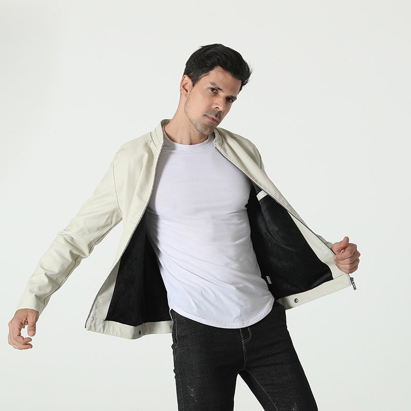 Herren modische Kunstlederjacke mit elastischem Kragen Echoarchiv